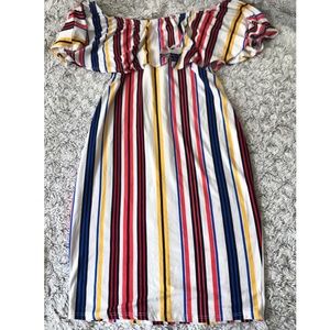 Striped off the shoulder Bardot bodycon dress